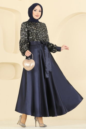 A.S.M.K. - Evening Dress 2537ASMK1074 Navy Blue&Gold
