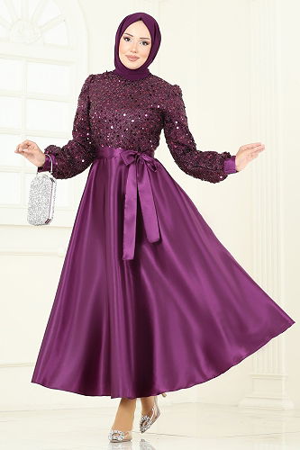 moda selvim Evening Dress 2537ASMK1074 Purple - Thumbnail
