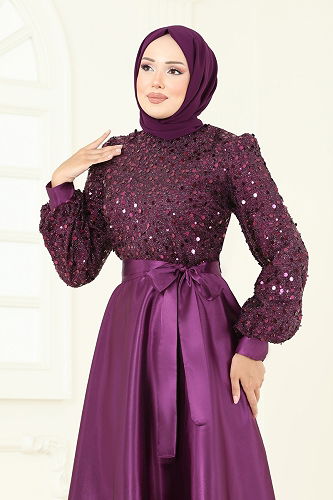 moda selvim Evening Dress 2537ASMK1074 Purple - Thumbnail