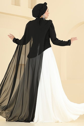 moda selvim فستان سهرة أسود 257DMNK1166 - Thumbnail