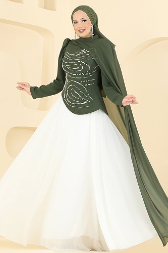 moda selvim Evening Dress 257DMNK1166 Khaki - Thumbnail
