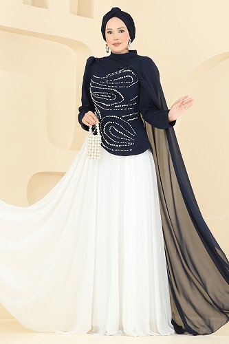moda selvim Evening Dress 257DMNK1166 Navy Blue - Thumbnail