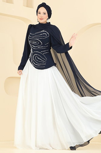 moda selvim فستان سهرة كحلي 257DMNK1166 - Thumbnail