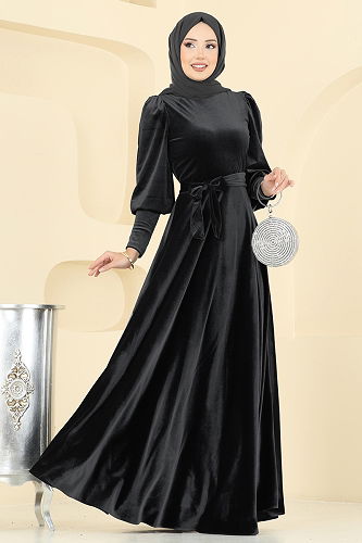moda selvim Evening Dress 2586MEY846 Black - Thumbnail