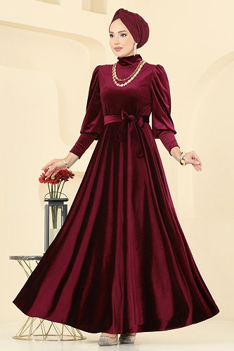 moda selvim Evening Dress 2586MEY846 Burgundy - Thumbnail