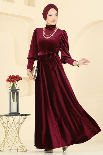 moda selvim Evening Dress 2586MEY846 Burgundy - Thumbnail