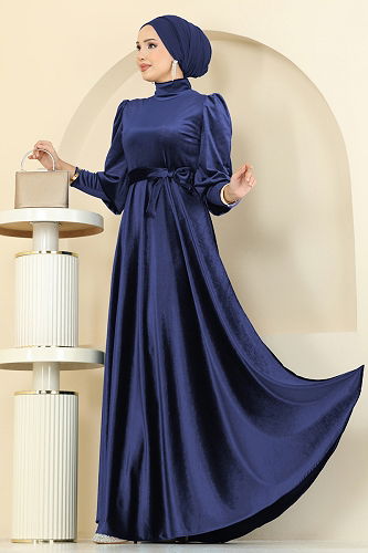 moda selvim Evening Dress 2586MEY846 Navy Blue - Thumbnail
