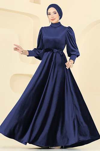 moda selvim Evening Dress 2586MEY846 Navy Blue - Thumbnail
