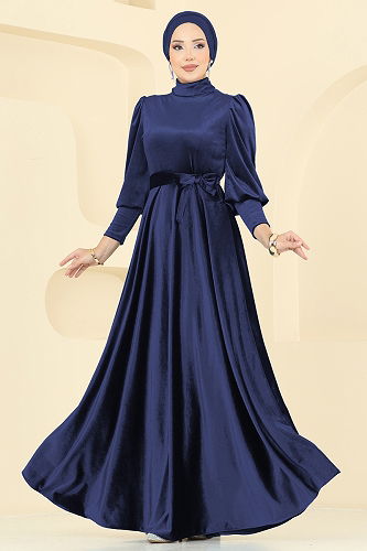 moda selvim Evening Dress 2586MEY846 Navy Blue - Thumbnail