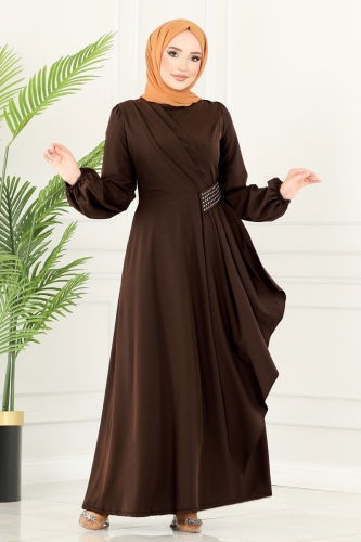 moda selvim Evening Dress 2597ASMK1074 Brown - Thumbnail