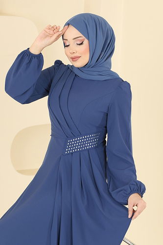 moda selvim فستان سهرة ازرق 2597ASMK1074 - Thumbnail