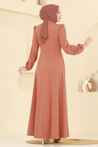 moda selvim Evening Dress 2597ASMK1074 Salmon - Thumbnail