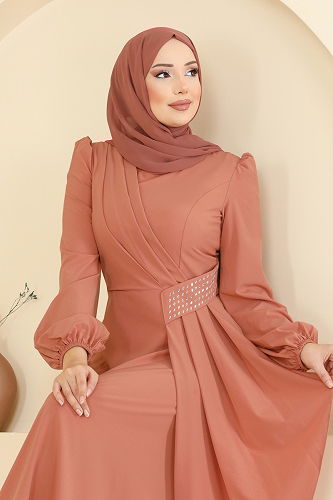 moda selvim فستان سهرة تفاحي 2597ASMK1074 - Thumbnail