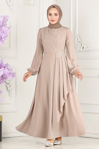 moda selvim فستان سهرة بيج 2597ASMK1074 - Thumbnail