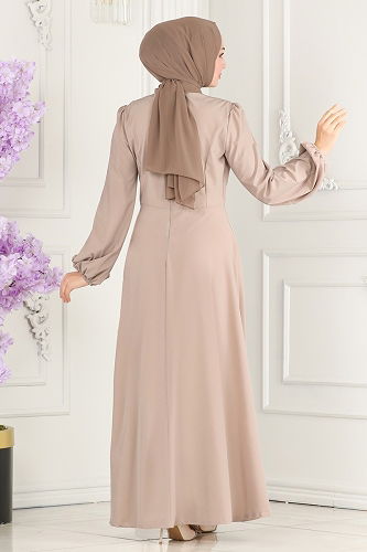 moda selvim فستان سهرة بيج 2597ASMK1074 - Thumbnail