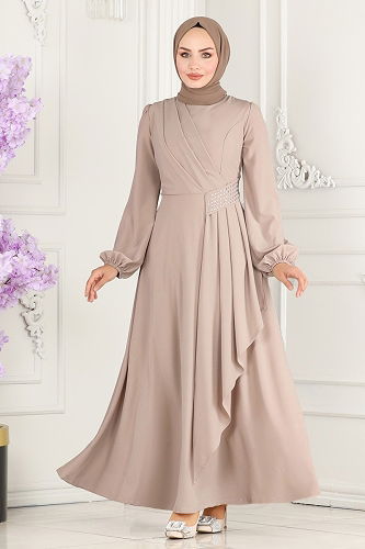 moda selvim فستان سهرة بيج 2597ASMK1074 - Thumbnail