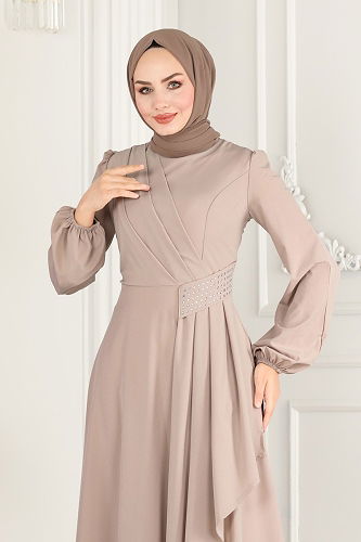 moda selvim فستان سهرة بيج 2597ASMK1074 - Thumbnail