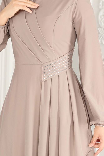 moda selvim فستان سهرة بيج 2597ASMK1074 - Thumbnail