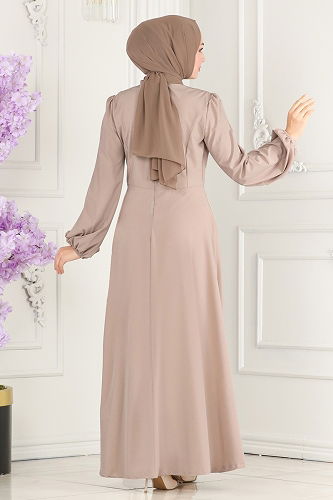 moda selvim فستان سهرة بيج 2597ASMK1074 - Thumbnail