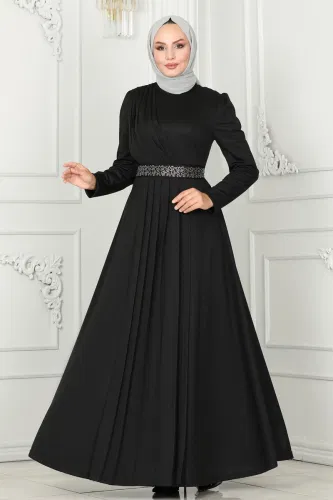 moda selvim Evening Dress 259DVL817 Black - Thumbnail