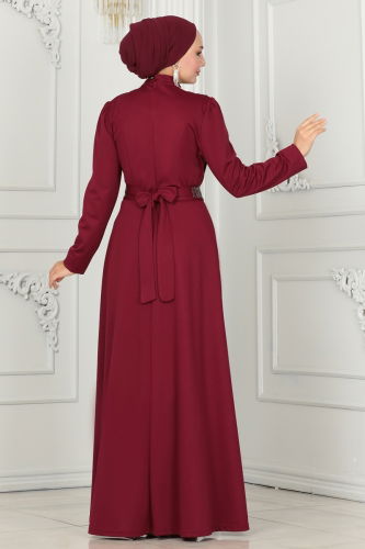 moda selvim Evening Dress 259DVL817 Burgundy - Thumbnail