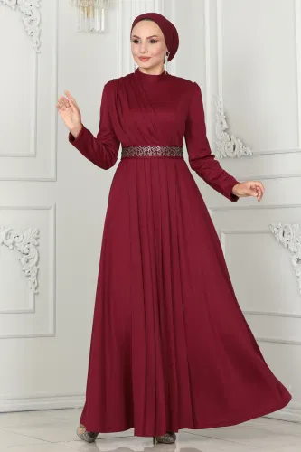 moda selvim Evening Dress 259DVL817 Burgundy - Thumbnail