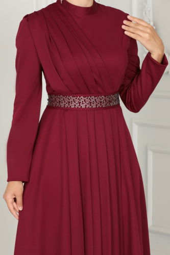 moda selvim Evening Dress 259DVL817 Burgundy - Thumbnail