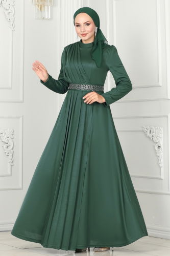 moda selvim Evening Dress 259DVL817 Emerald - Thumbnail