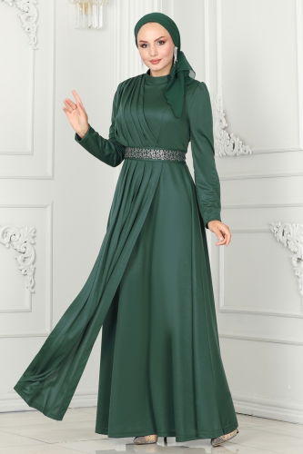 moda selvim Evening Dress 259DVL817 Emerald - Thumbnail