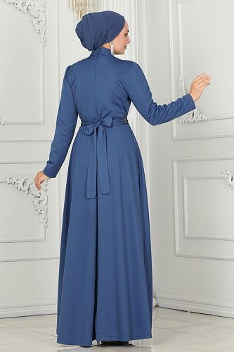 moda selvim Evening Dress 259DVL817 Indigo - Thumbnail