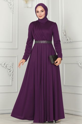 moda selvim Evening Dress 259DVL817 Purple - Thumbnail