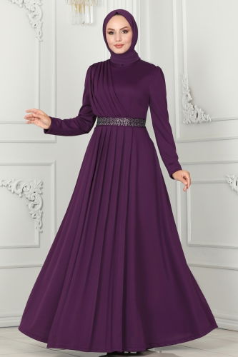 moda selvim Evening Dress 259DVL817 Purple - Thumbnail