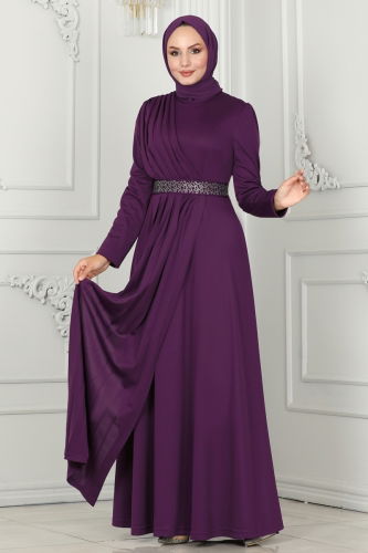 moda selvim Evening Dress 259DVL817 Purple - Thumbnail