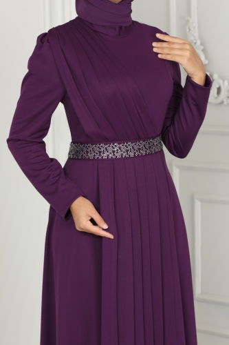 moda selvim Evening Dress 259DVL817 Purple - Thumbnail