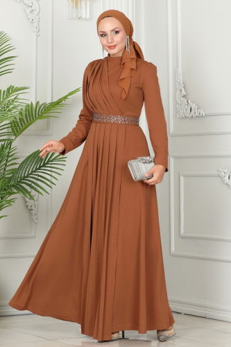 moda selvim Evening Dress 259DVL817 Tan - Thumbnail