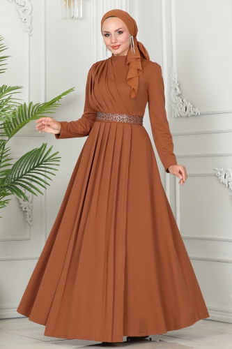 moda selvim Evening Dress 259DVL817 Tan - Thumbnail