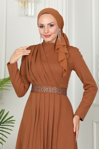 moda selvim Evening Dress 259DVL817 Tan - Thumbnail