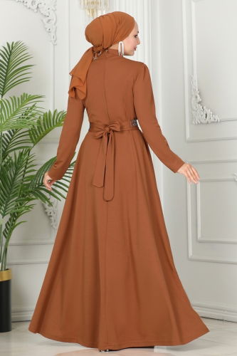 moda selvim Evening Dress 259DVL817 Tan - Thumbnail