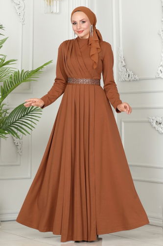 moda selvim Evening Dress 259DVL817 Tan - Thumbnail