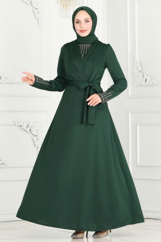 moda selvim Evening Dress 261DVL817 Emerald - Thumbnail