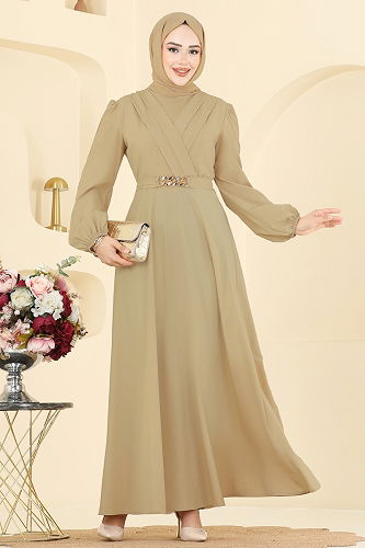 moda selvim فستان سهرة أخضر عشبي 2646ASMK1074 - Thumbnail