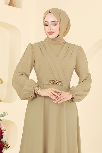 moda selvim فستان سهرة أخضر عشبي 2646ASMK1074 - Thumbnail