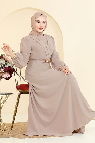 moda selvim فستان سهرة بيج فاتح 2646ASMK1074 - Thumbnail