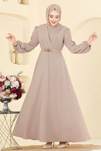 moda selvim فستان سهرة بيج فاتح 2646ASMK1074 - Thumbnail