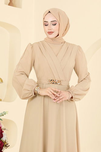 moda selvim فستان سهرة بيج 2646ASMK1074 - Thumbnail