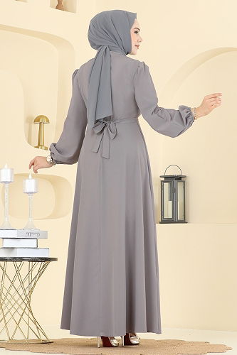 moda selvim Evening Dress 2646ASMK1074 Gray - Thumbnail