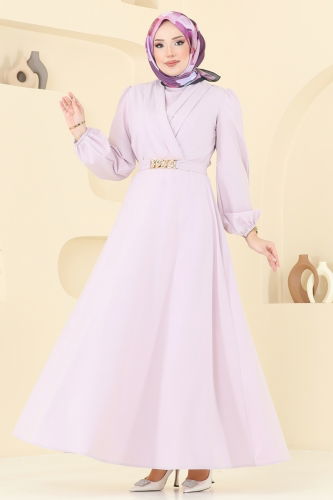 moda selvim Evening Dress 2646ASMK1074 Light Lilac - Thumbnail