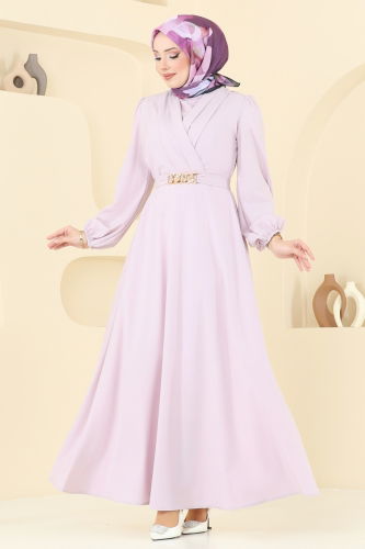 moda selvim Evening Dress 2646ASMK1074 Light Lilac - Thumbnail