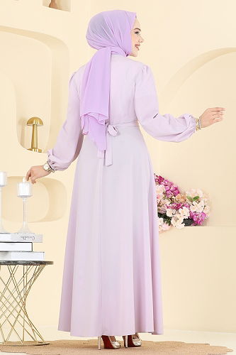 moda selvim Evening Dress 2646ASMK1074 Light Lilac - Thumbnail