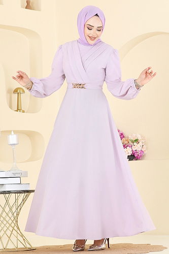moda selvim فستان سهرة بنفسجي فاتح 2646ASMK1074 - Thumbnail